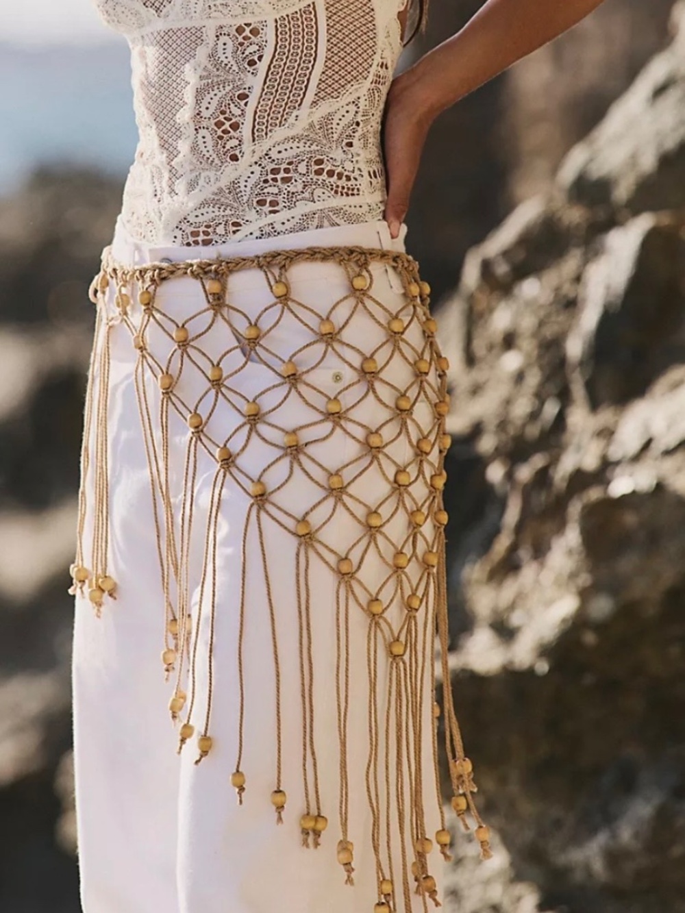 NWT $98 Free People Catch The Wave Skirt Belt One Size Sea Salt - Picture 2 of 2